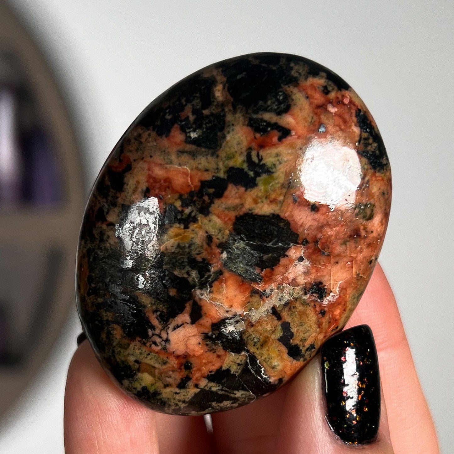 Black Tourmaline Orange Orthoclase Palm Stones