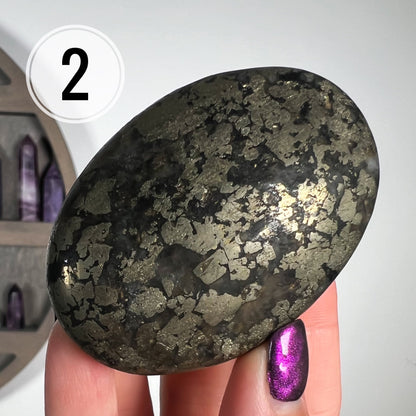 Black Pyrite Quartz Palm Stones