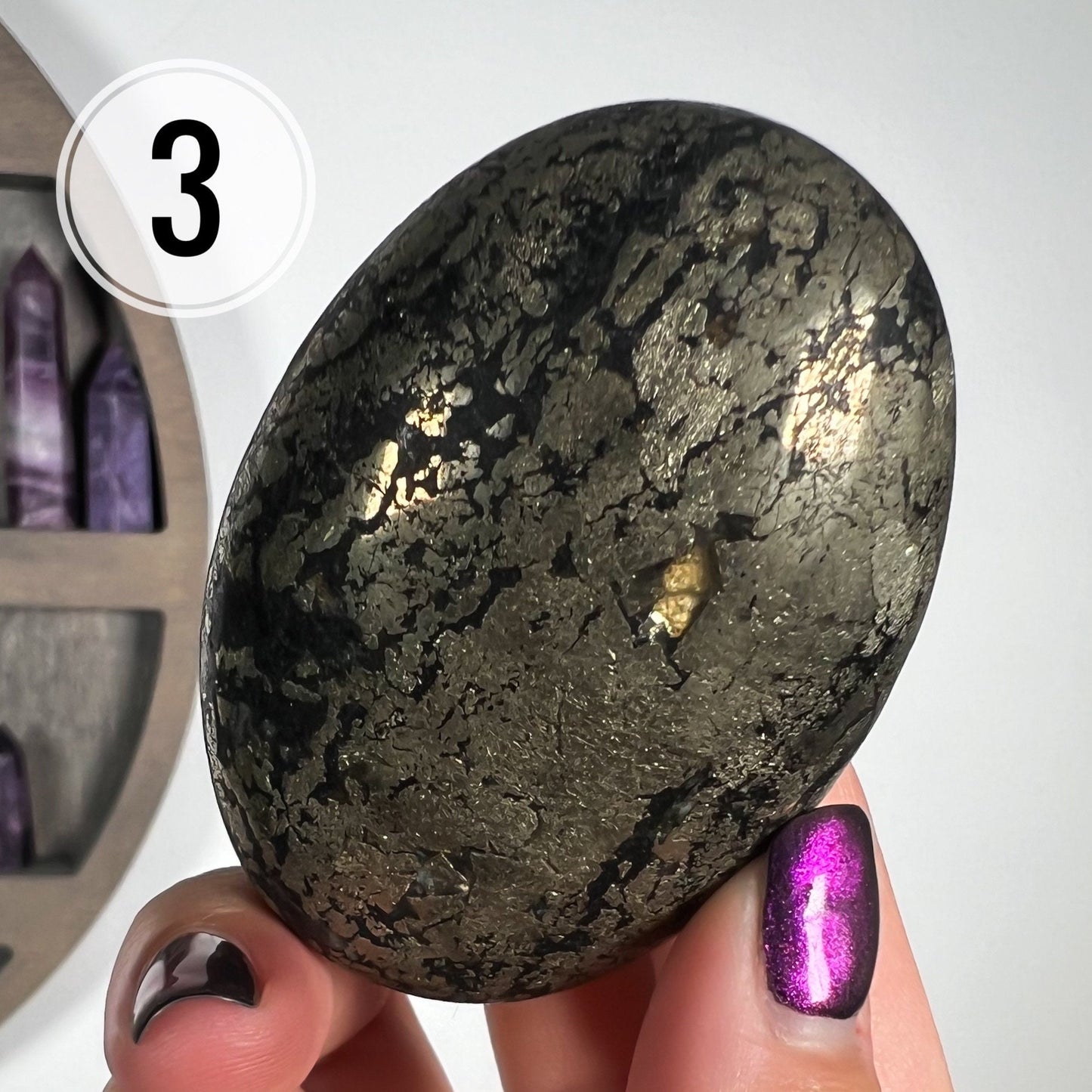 Black Pyrite Quartz Palm Stones