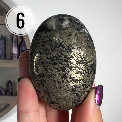 Black Pyrite Quartz Palm Stones