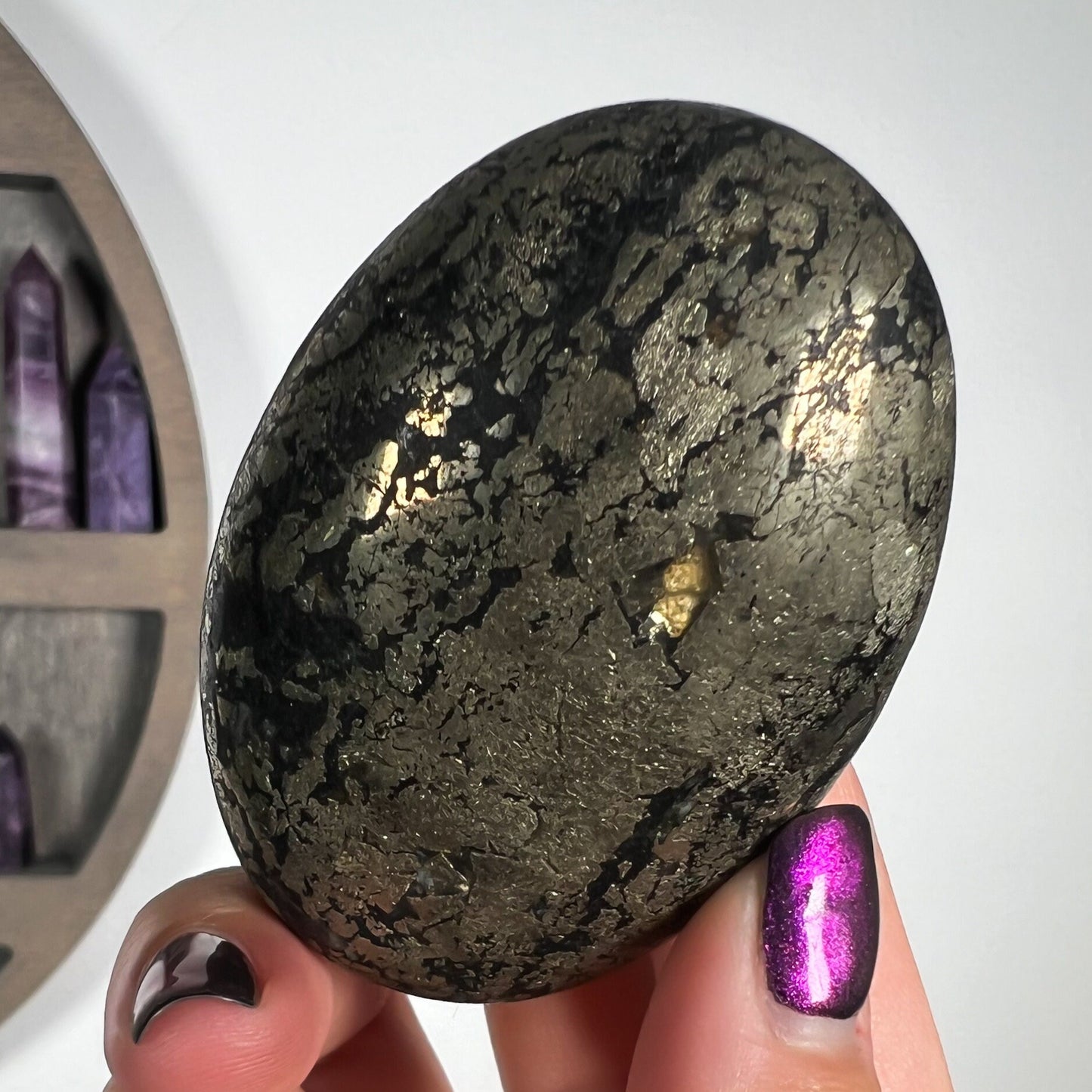 Black Pyrite Quartz Palm Stones