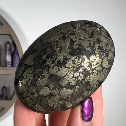 Black Pyrite Quartz Palm Stones