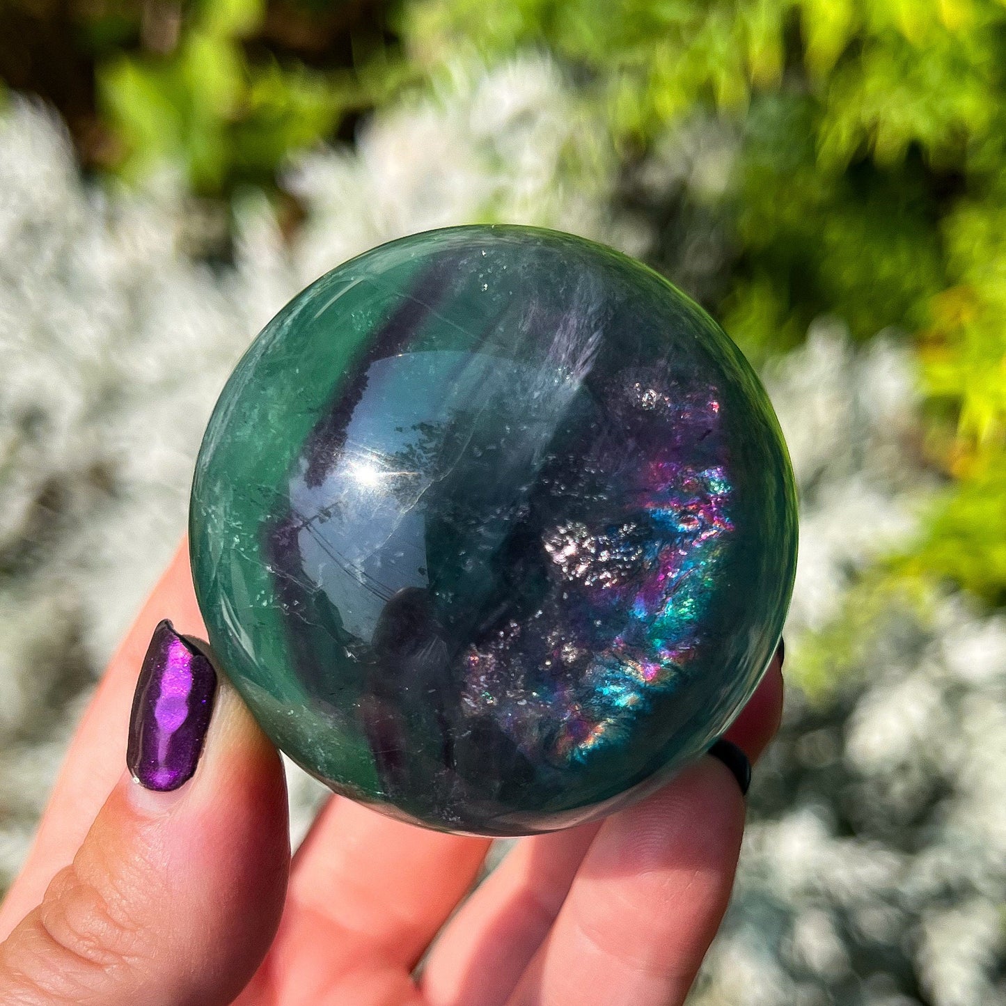 Blue Purple Green Fluorite Sphere w/ Rainbows