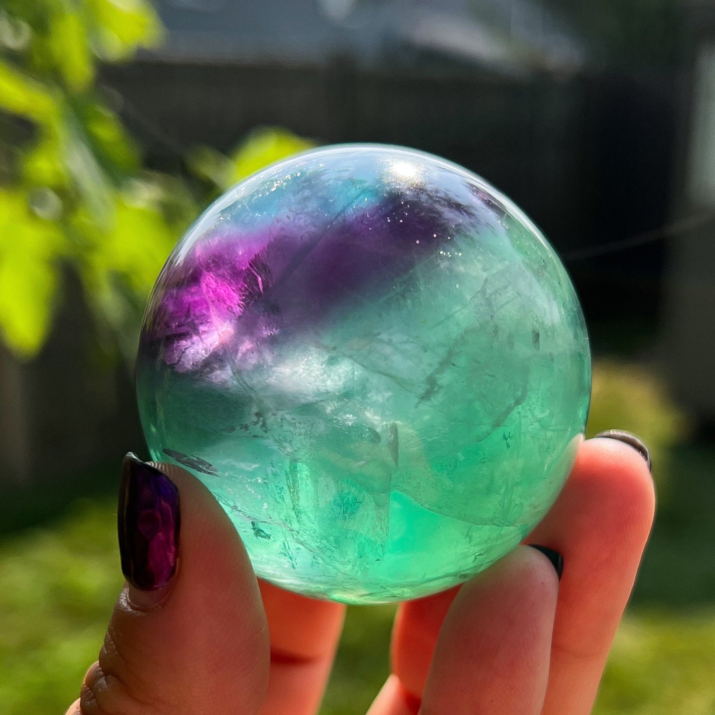 Blue Purple Green Fluorite Sphere w/ Rainbows