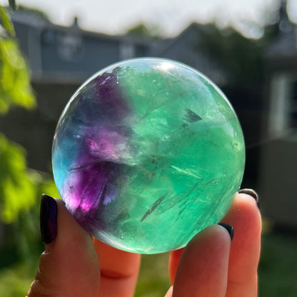 Blue Purple Green Fluorite Sphere w/ Rainbows