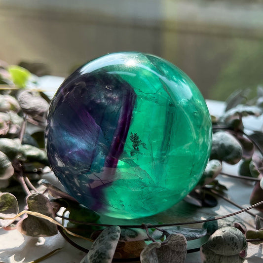 Blue Purple Green Fluorite Sphere w/ Rainbows