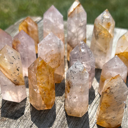 Pyrite in Rose Quartz Golden Healer Points