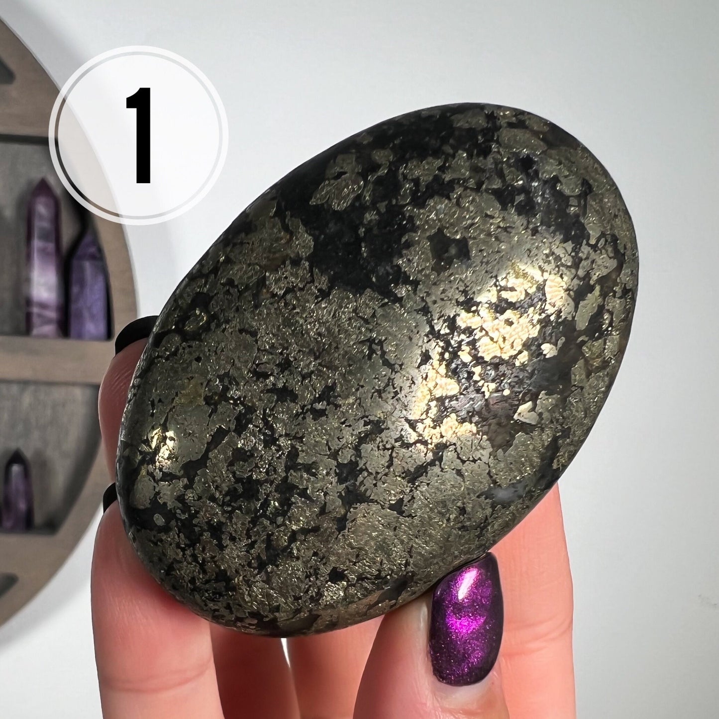 Black Pyrite Quartz Palm Stones
