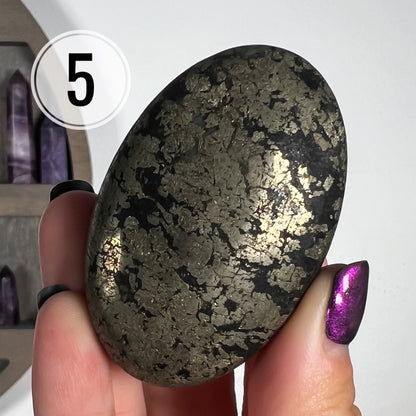 Black Pyrite Quartz Palm Stones