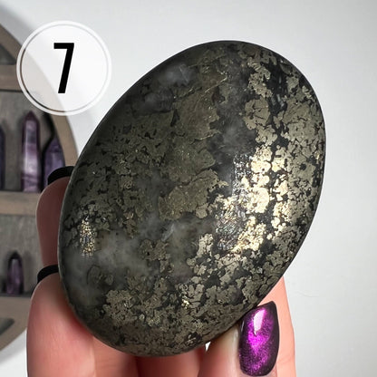 Black Pyrite Quartz Palm Stones