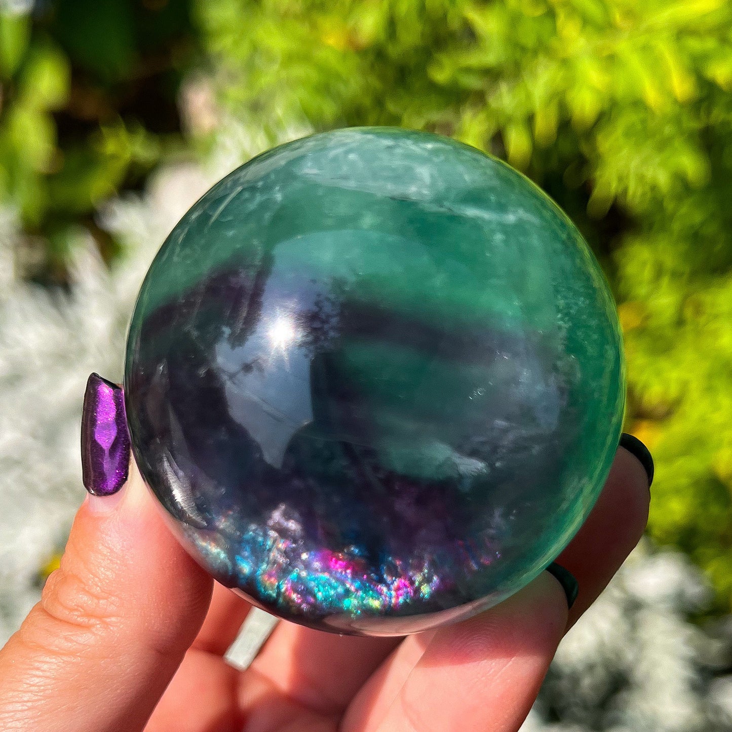 Blue Purple Green Fluorite Sphere w/ Rainbows