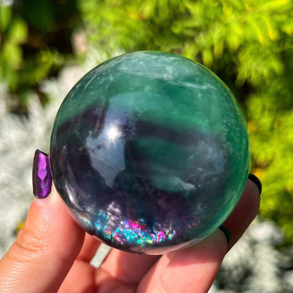 Blue Purple Green Fluorite Sphere w/ Rainbows