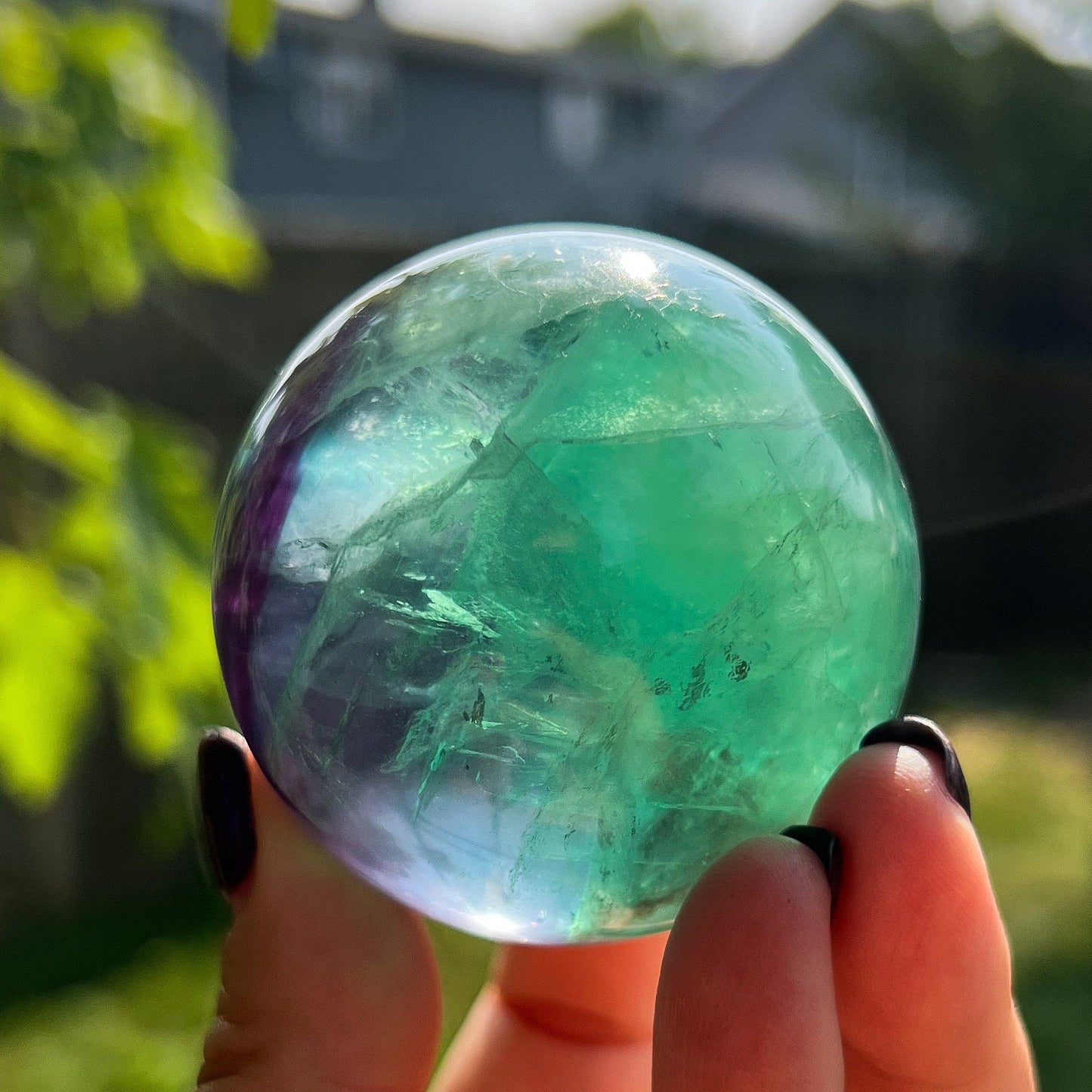 Blue Purple Green Fluorite Sphere w/ Rainbows