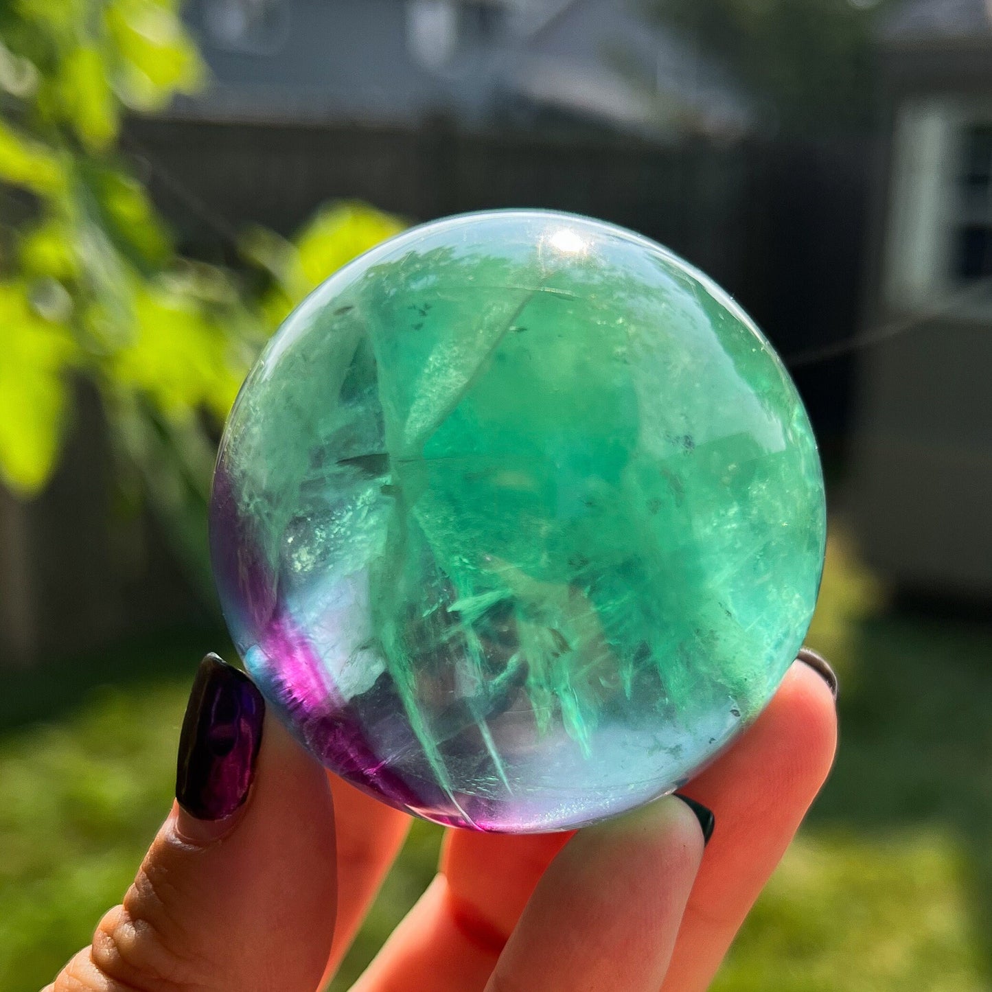 Blue Purple Green Fluorite Sphere w/ Rainbows