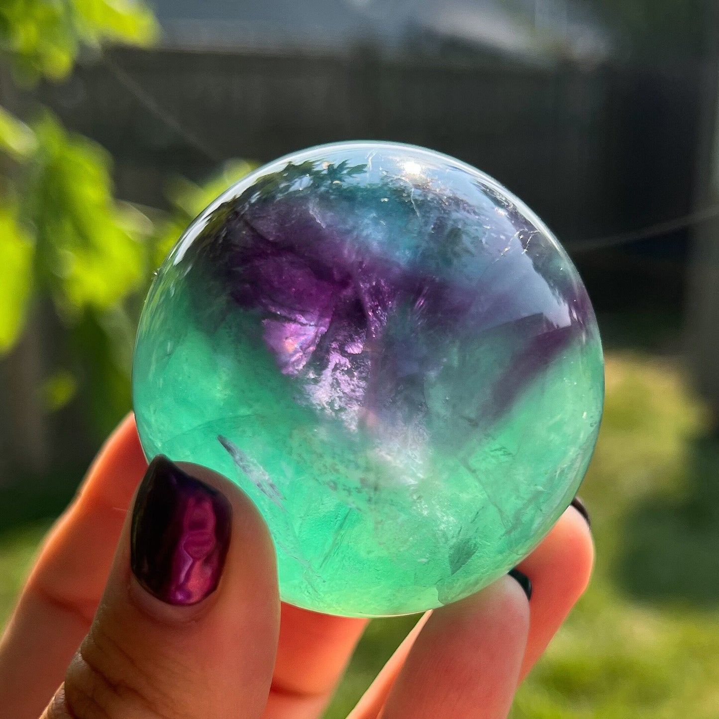 Blue Purple Green Fluorite Sphere w/ Rainbows