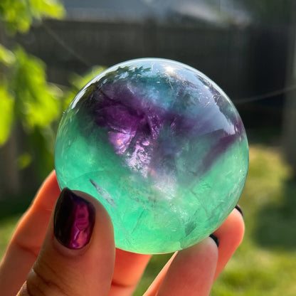 Blue Purple Green Fluorite Sphere w/ Rainbows