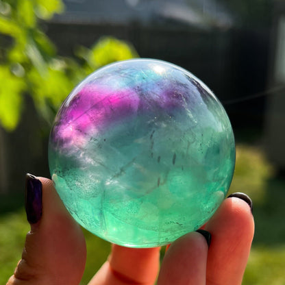 Blue Purple Green Fluorite Sphere w/ Rainbows