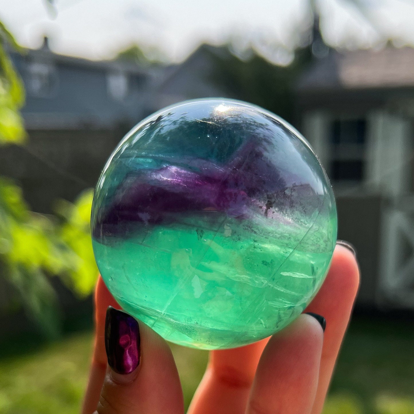 Blue Purple Green Fluorite Sphere w/ Rainbows