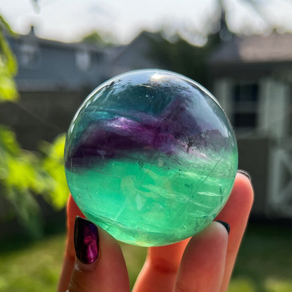 Blue Purple Green Fluorite Sphere w/ Rainbows