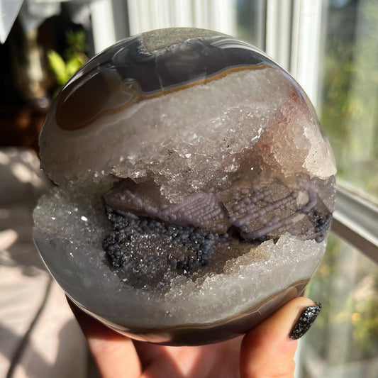 Druzy Agate Goethite Calcite Sphere