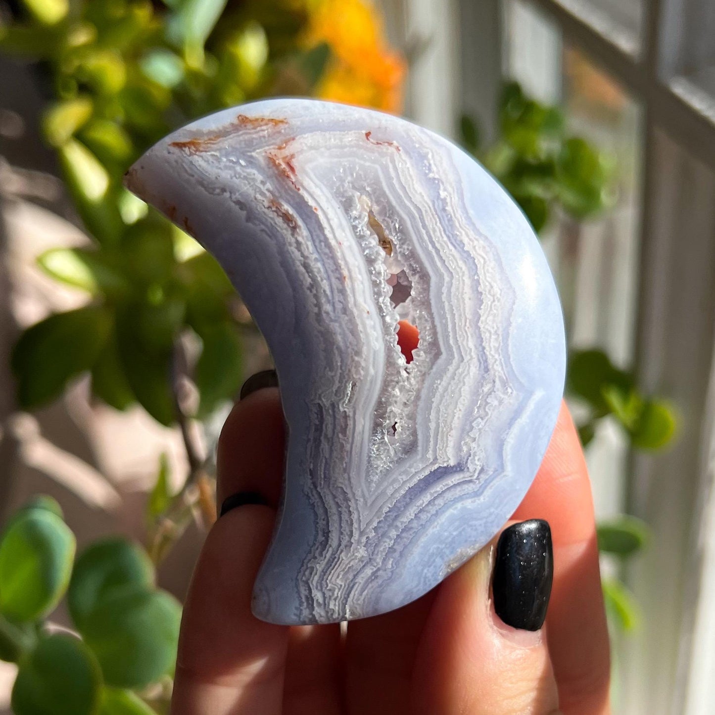Druzy Blue Lace Agate Moon