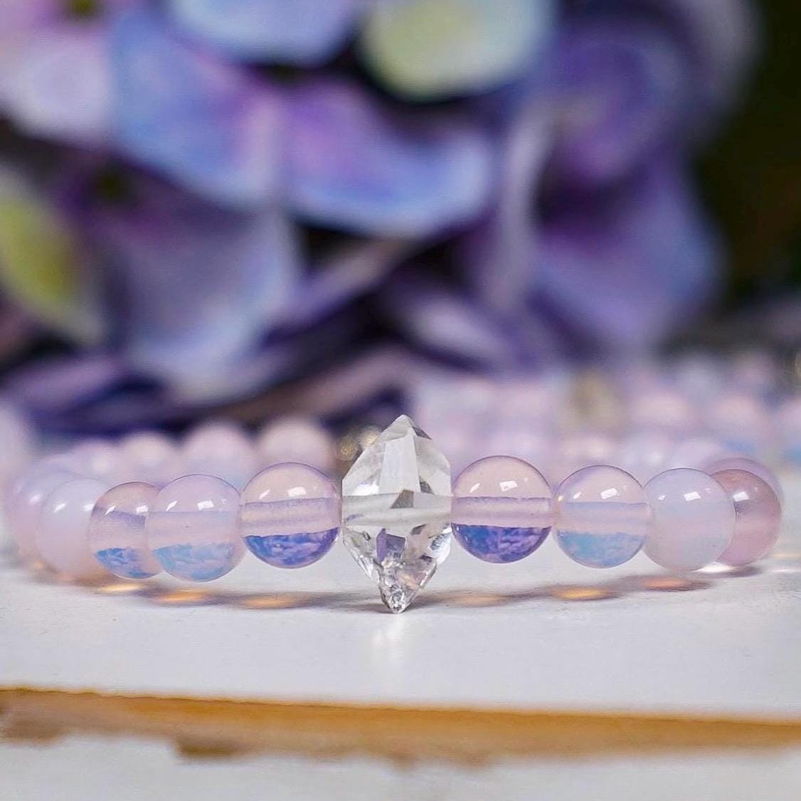Pink Opalite Herkimer Diamond Bracelet