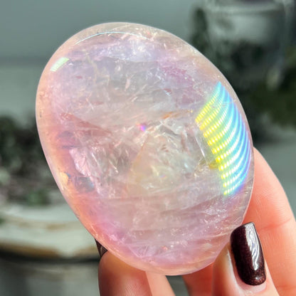 Rainbow Aura Rose Quartz Palm Stone