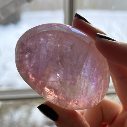Rainbow Aura Rose Quartz Palm Stone