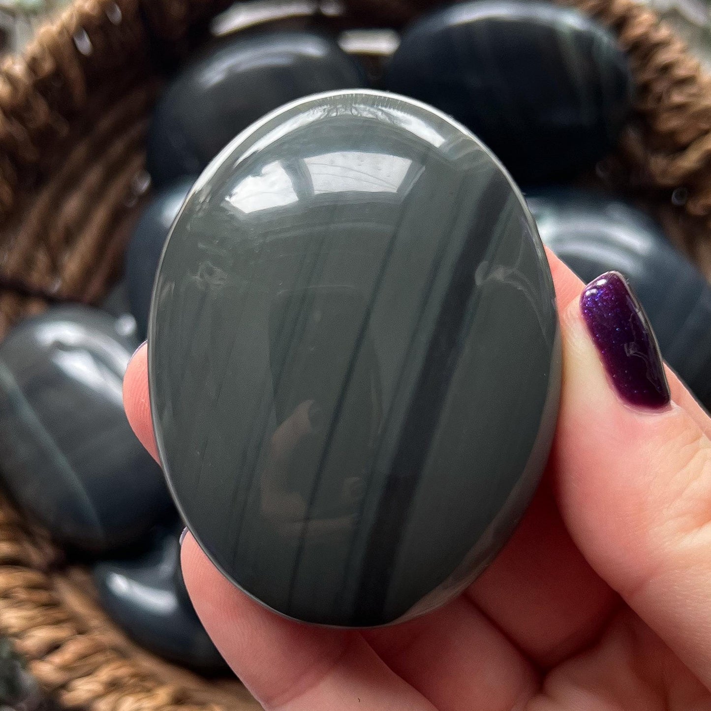 Platinum Obsidian Palm Stones