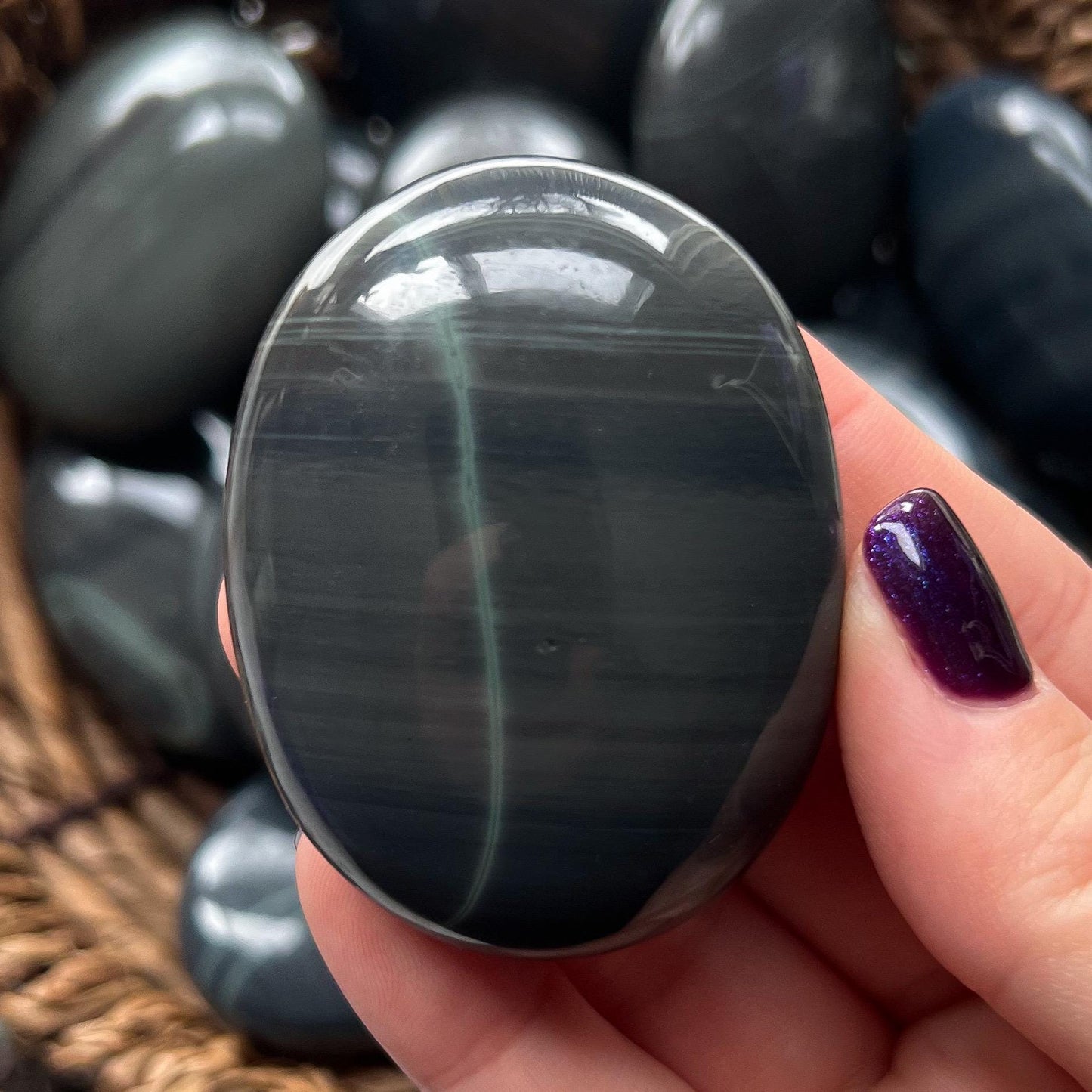 Platinum Obsidian Palm Stones