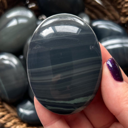 Platinum Obsidian Palm Stones