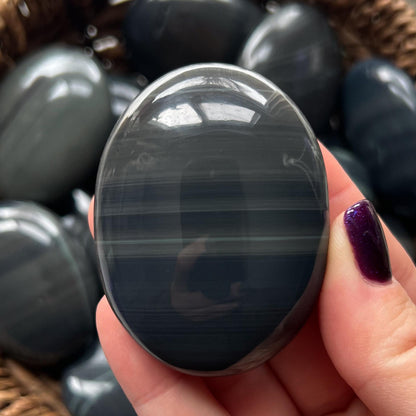 Platinum Obsidian Palm Stones