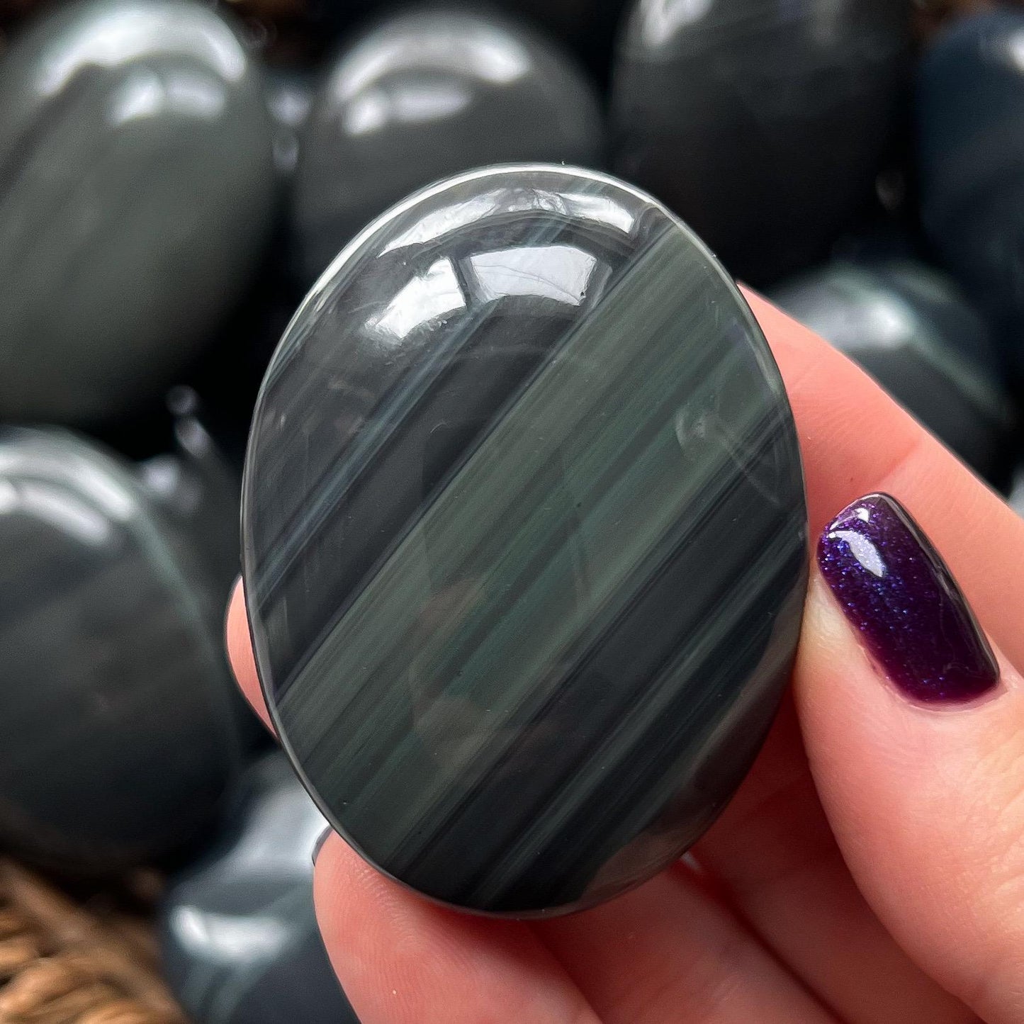Platinum Obsidian Palm Stones
