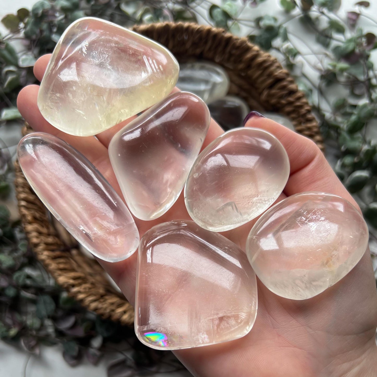 Clear Optical Calcite Palm Stones