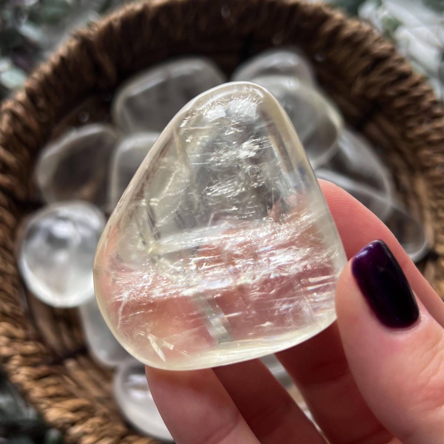 Clear Optical Calcite Palm Stones