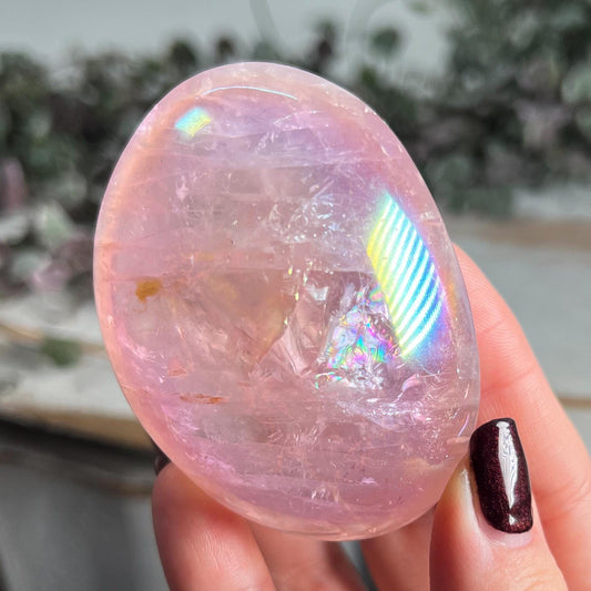 Rainbow Aura Rose Quartz Palm Stone