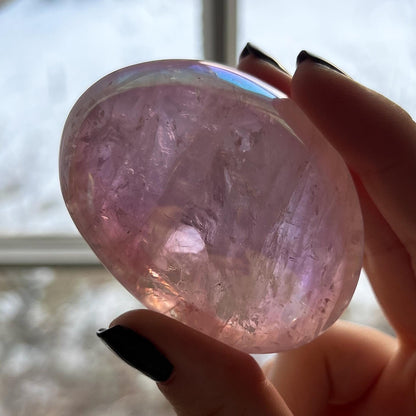 Rainbow Aura Rose Quartz Palm Stone