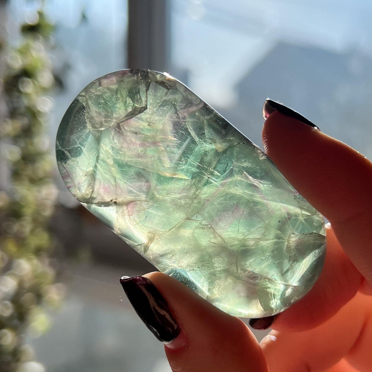 Pink Rainbow Fluorite Palm Stones