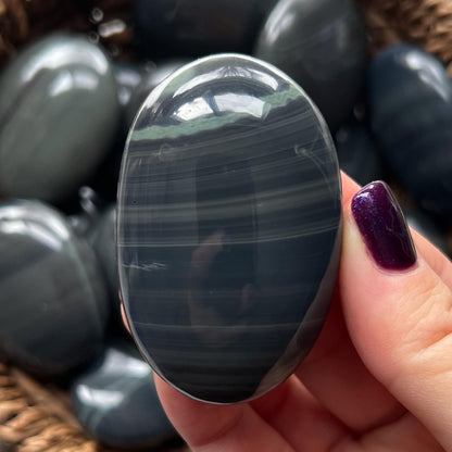 Platinum Obsidian Palm Stones