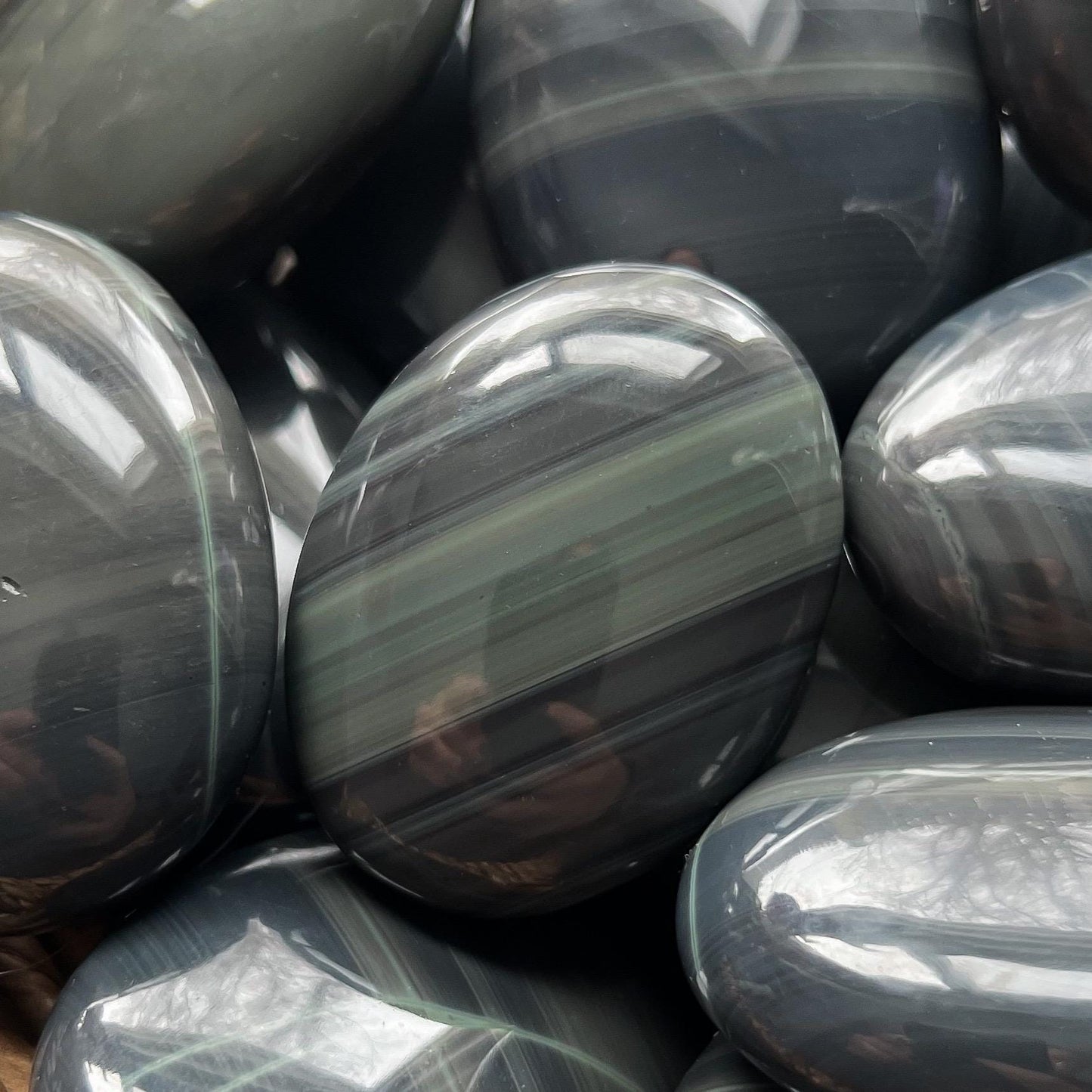 Platinum Obsidian Palm Stones