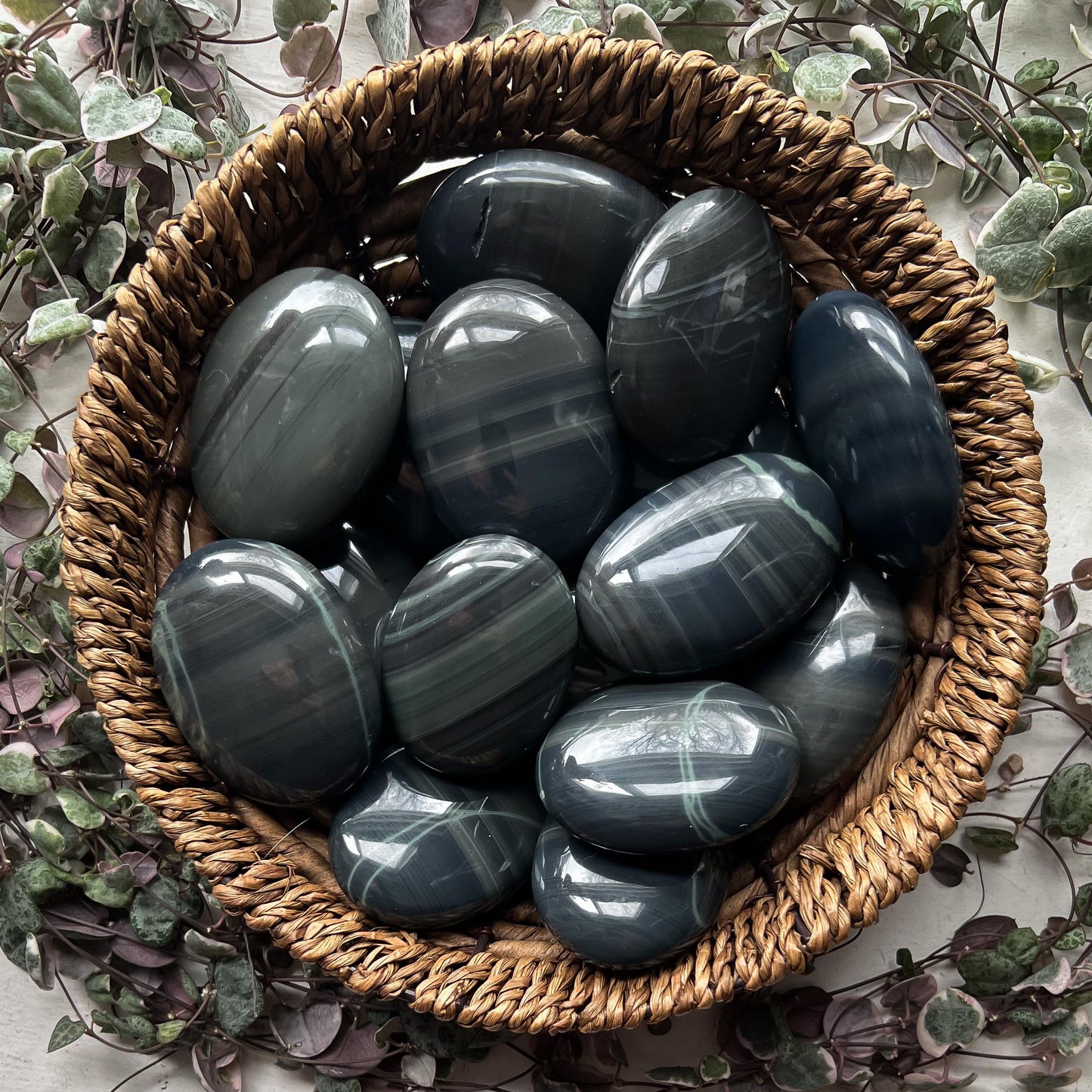 Platinum Obsidian Palm Stones