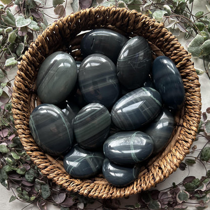 Platinum Obsidian Palm Stones