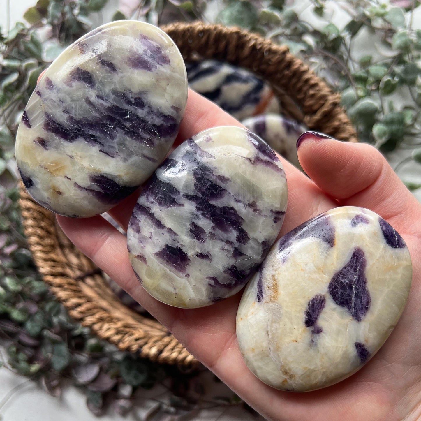 Purple Fluorite Calcite Palm Stones