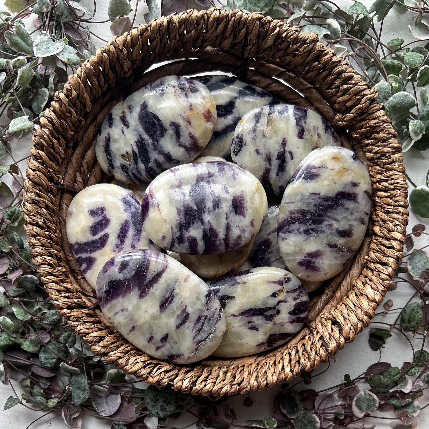 Purple Fluorite Calcite Palm Stones