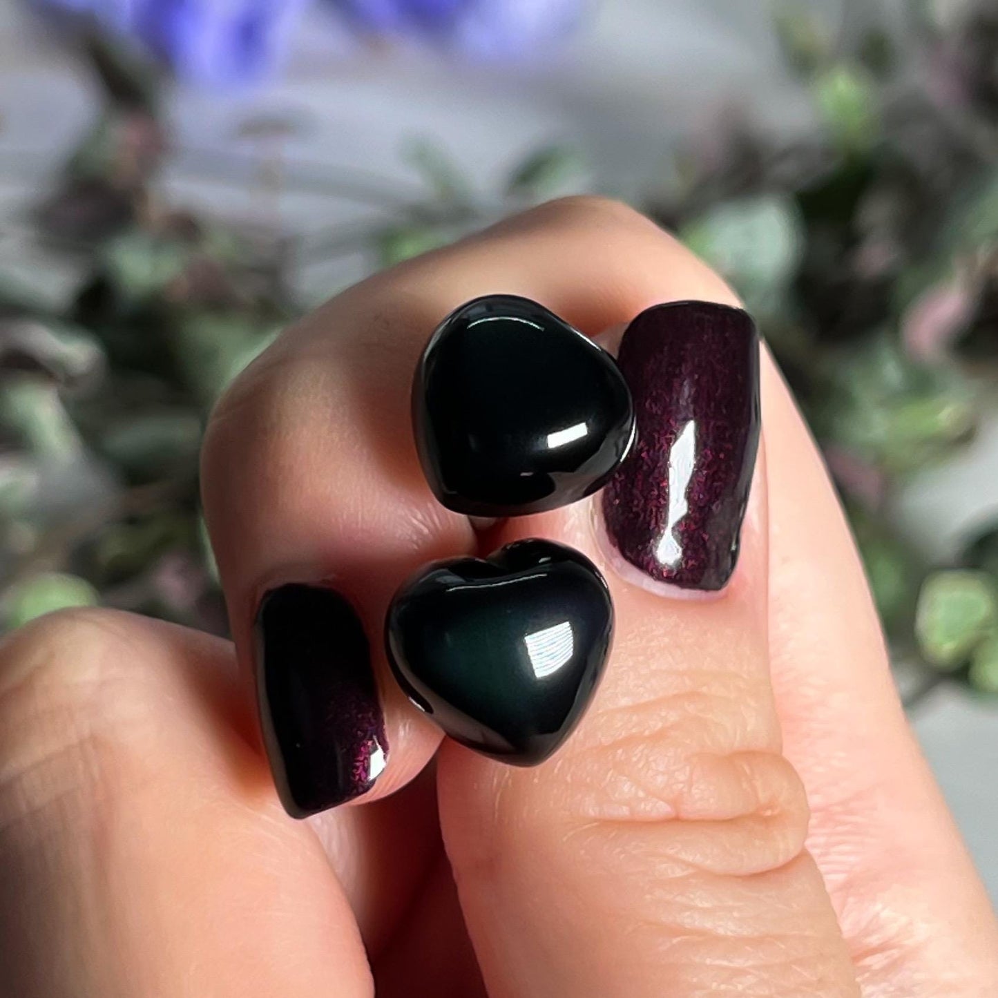 Rainbow Obsidian Heart Stud Earrings