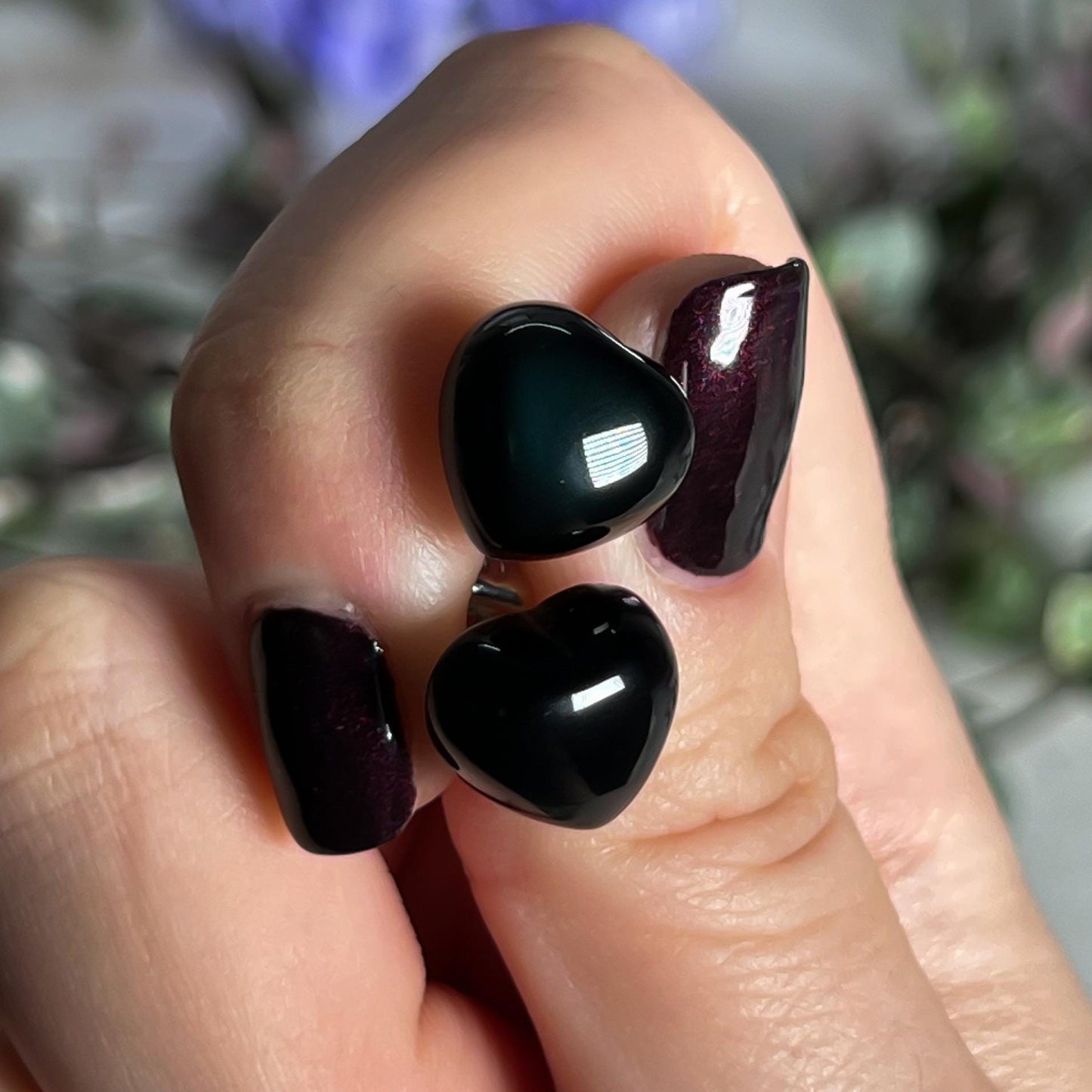 Rainbow Obsidian Heart Stud Earrings
