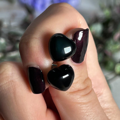 Rainbow Obsidian Heart Stud Earrings