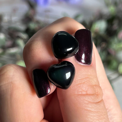 Rainbow Obsidian Heart Stud Earrings