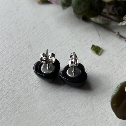 Rainbow Obsidian Heart Stud Earrings