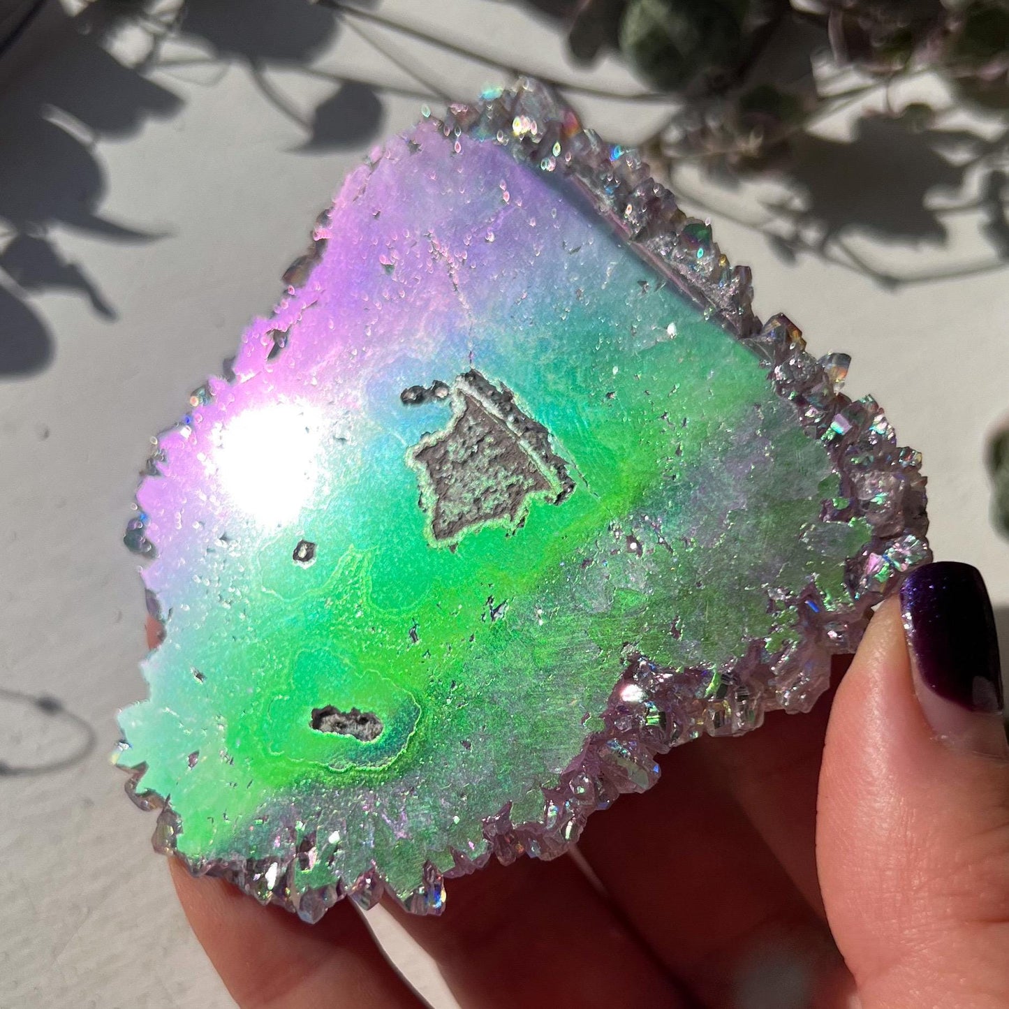 Rainbow Aura Amethyst Stalactite